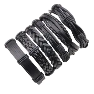 Vintage Casual Leather Charm Bracelets  - Multilayer Braid Wrap Bangles