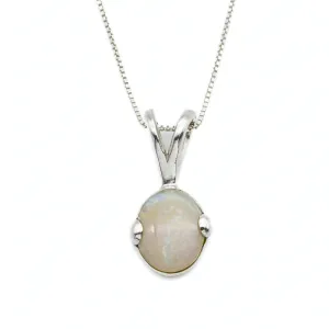 Vintage Opal Necklace - Oval Opal Necklace - White Dainty Pendant