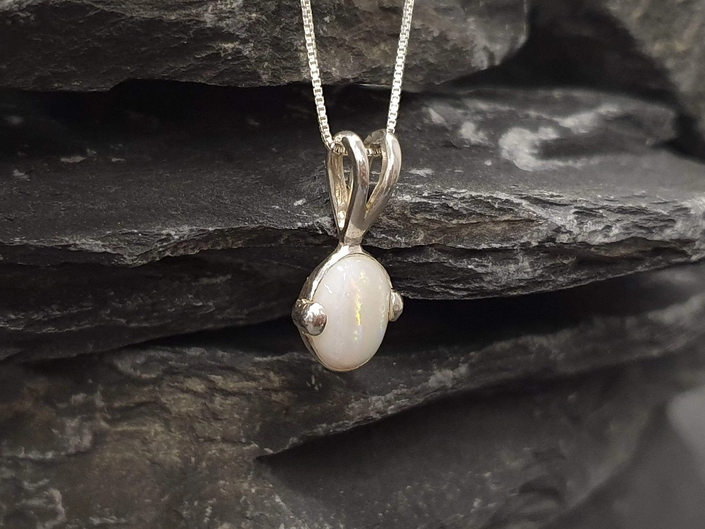 Vintage Opal Necklace - Oval Opal Necklace - White Dainty Pendant