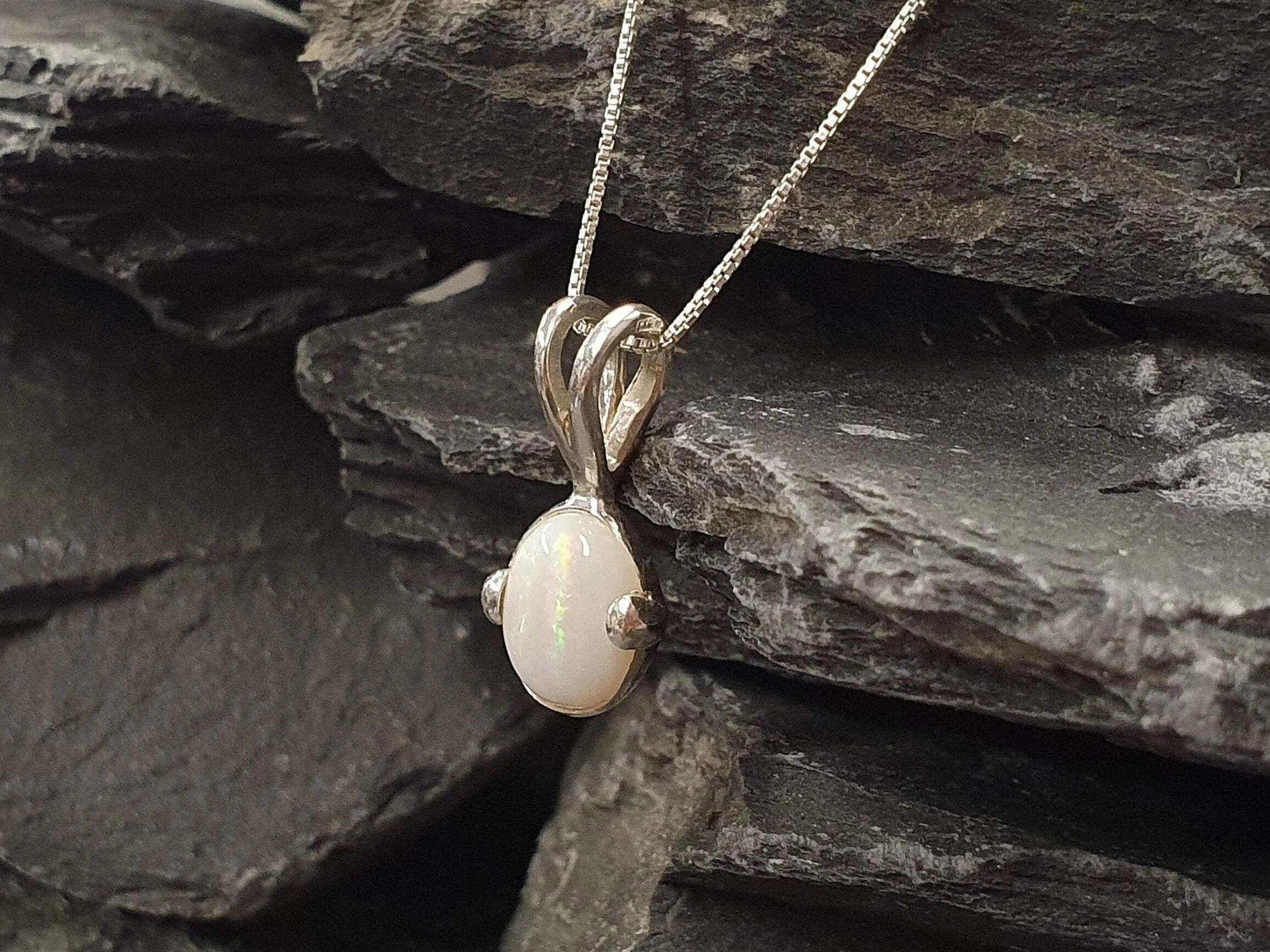 Vintage Opal Necklace - Oval Opal Necklace - White Dainty Pendant