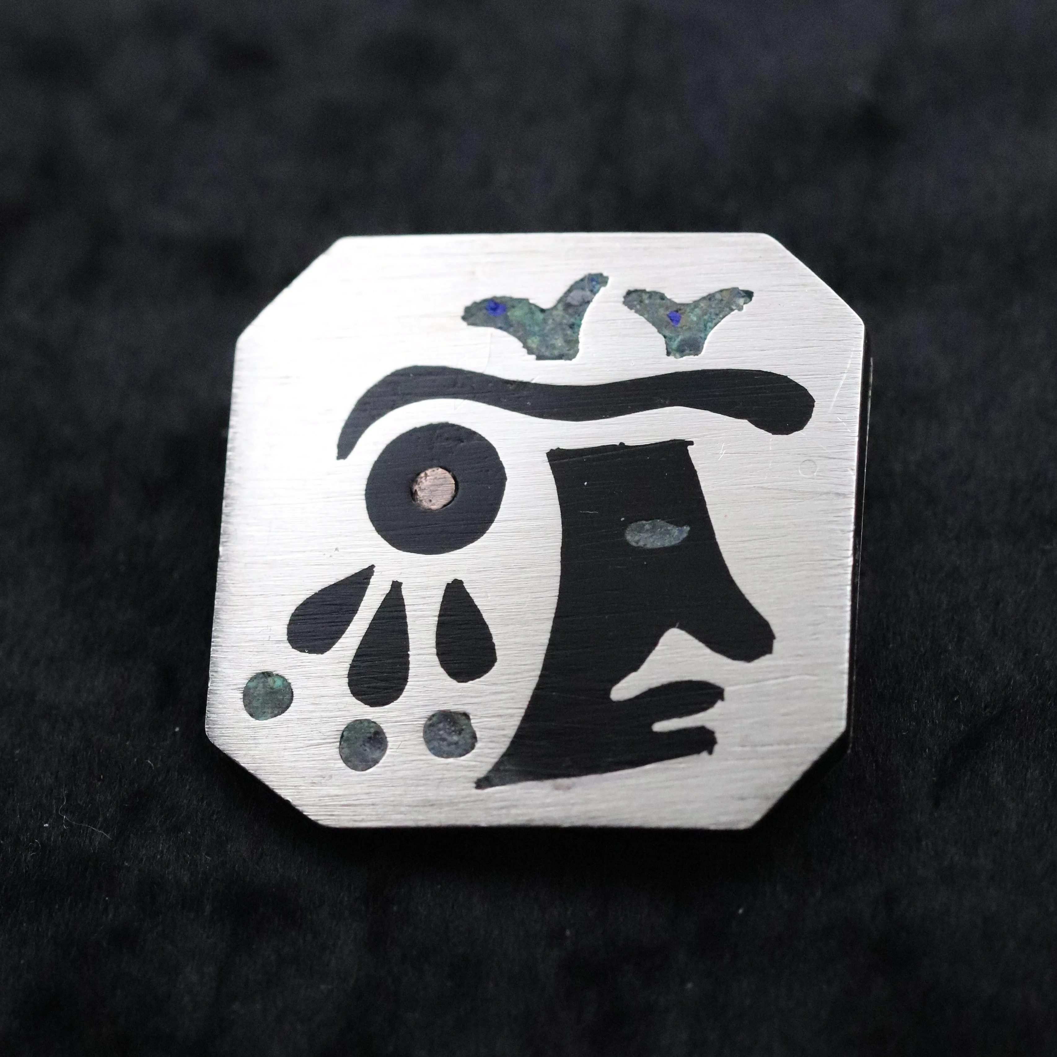 Vintage Taxco Silver Mexican Jewelry | Inlaid Native Warrior Brooch