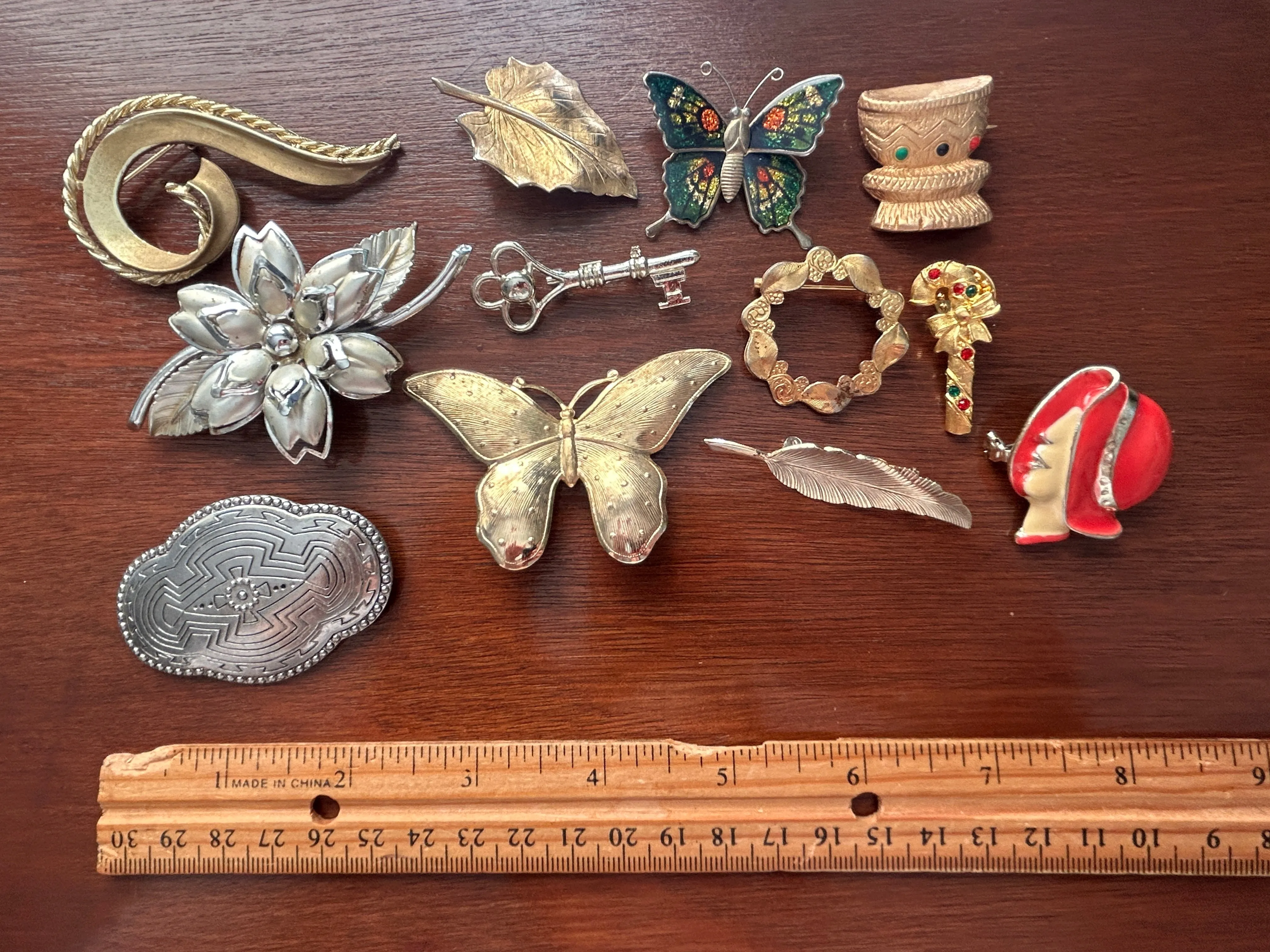 Vintage to Now Brooch Pin Lot Brooches Butterfly Enamel Gold Silver Tone & More