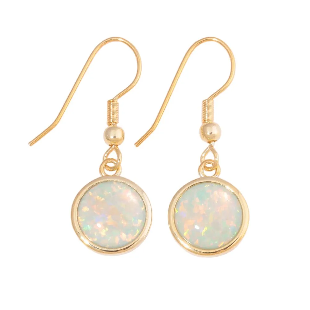 White & Green Fire Opal Yellow Gold & Silver Engagement Earrings