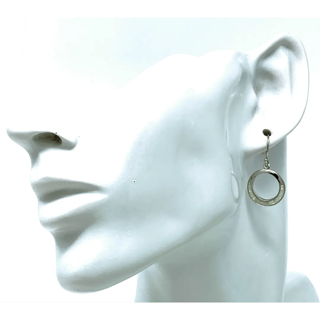 White Opal Open Circle Sterling Silver Dangle Earrings