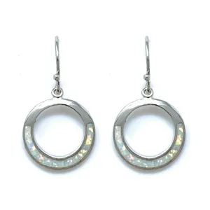 White Opal Open Circle Sterling Silver Dangle Earrings